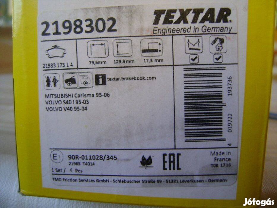 Textar fékbetét készlet tárcsafékhez, eladó