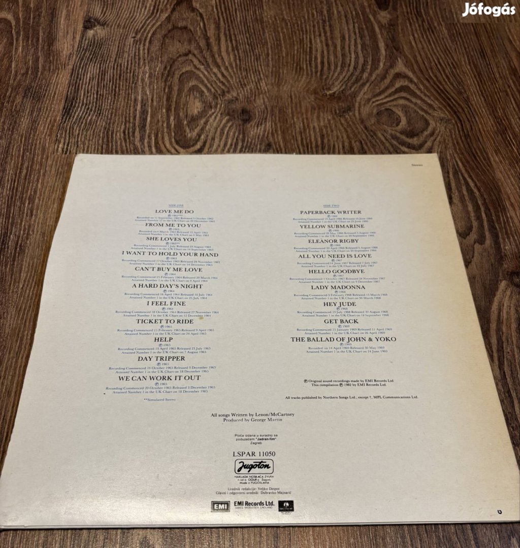 The Beatles 20 Greatest Hits bakelit lemez