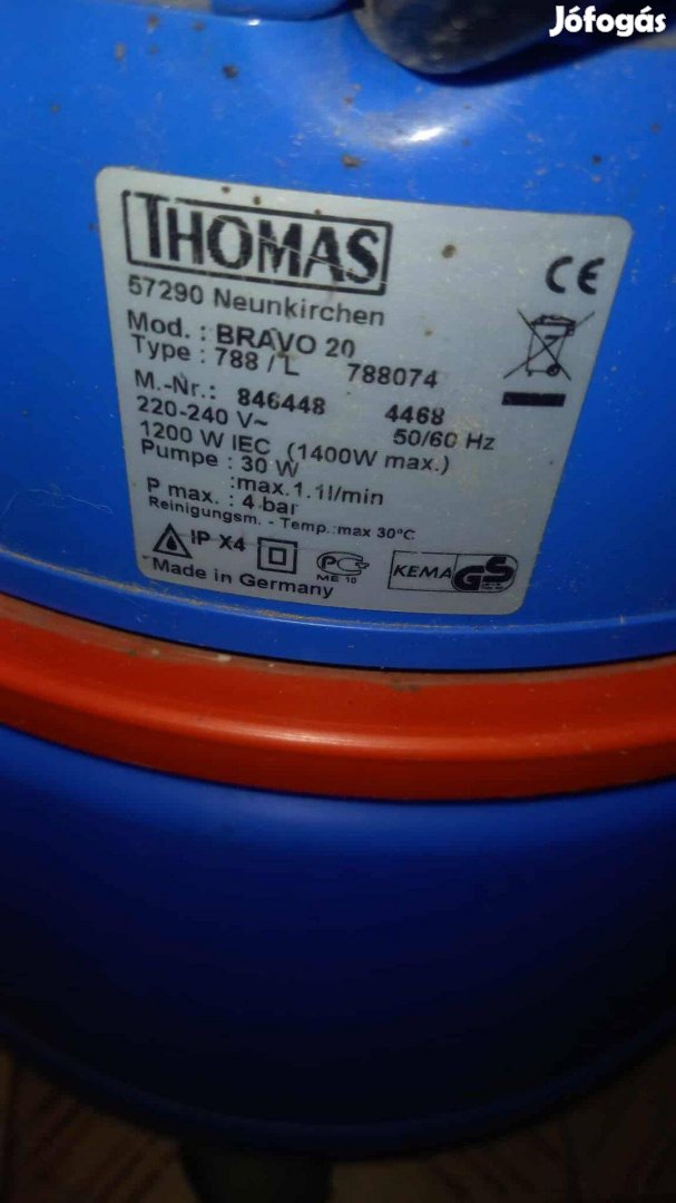 Thomas Bravo 20 kárpittisztító takarítógép száraz nedves