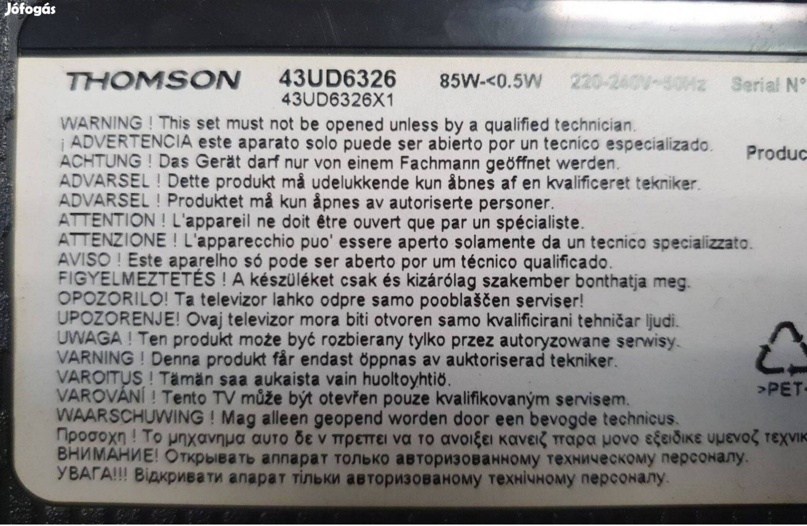 Thomson 43UD6326 LED tv panelek 55T32-COF Auo