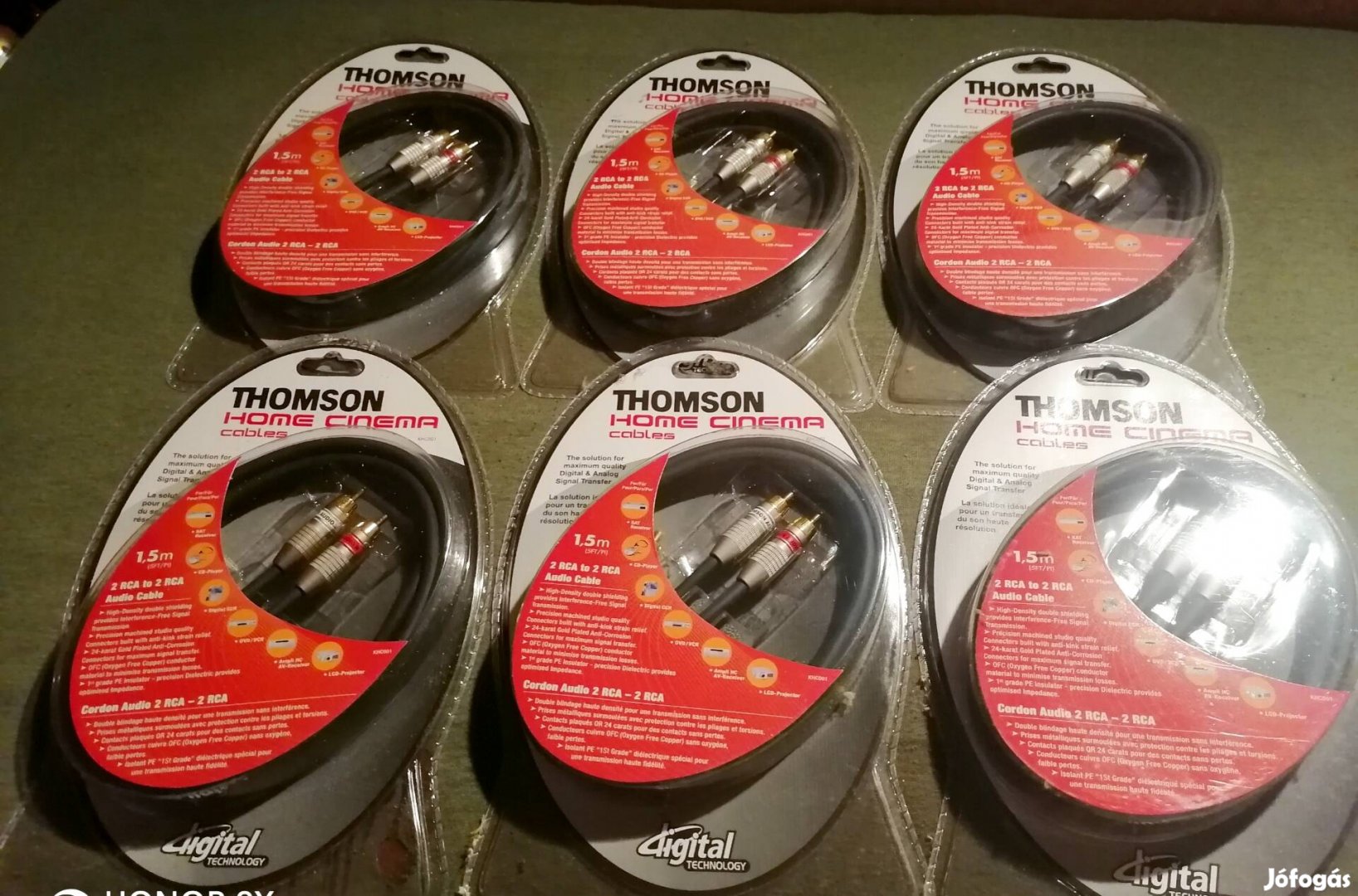 Thomson Digitális/Analóg 1,5m aranyozott RCA kábel (6db) egyben! 