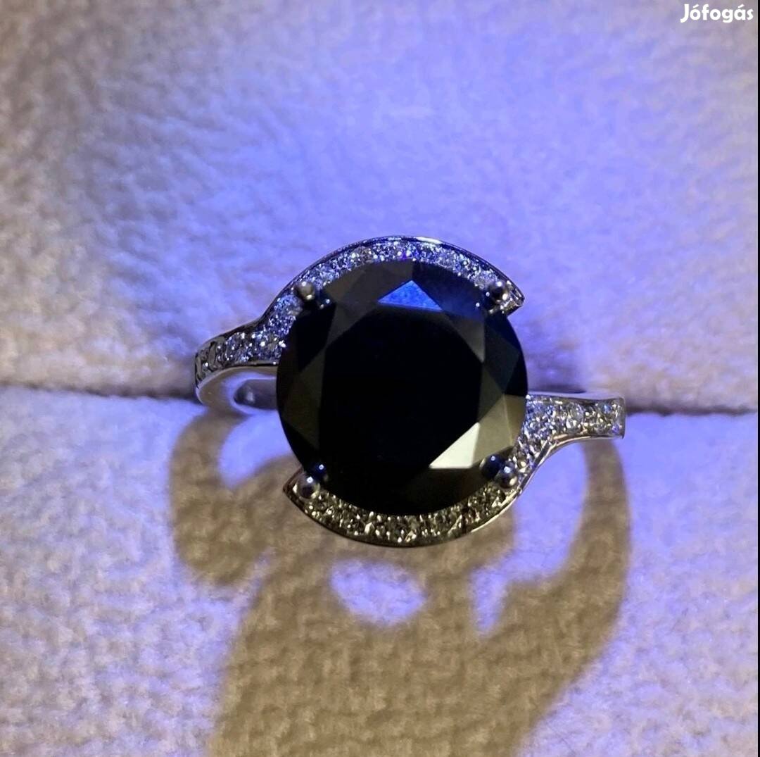 Tiffany design 18K fehér arany 4ct.Fekete gyémánt gyűrű 54 méret 