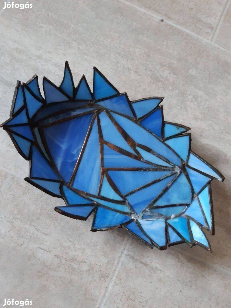 Tiffany kék szinű üveg tál,tartó 24cmx15cm