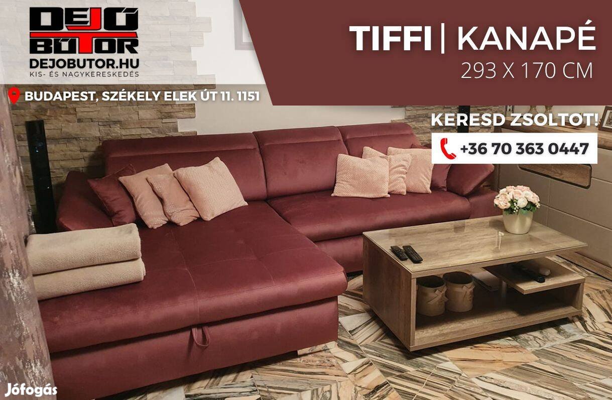 Tiffi kanapé ülőgarnitúra 293x170 cm ágyazható sötét bordó sarok