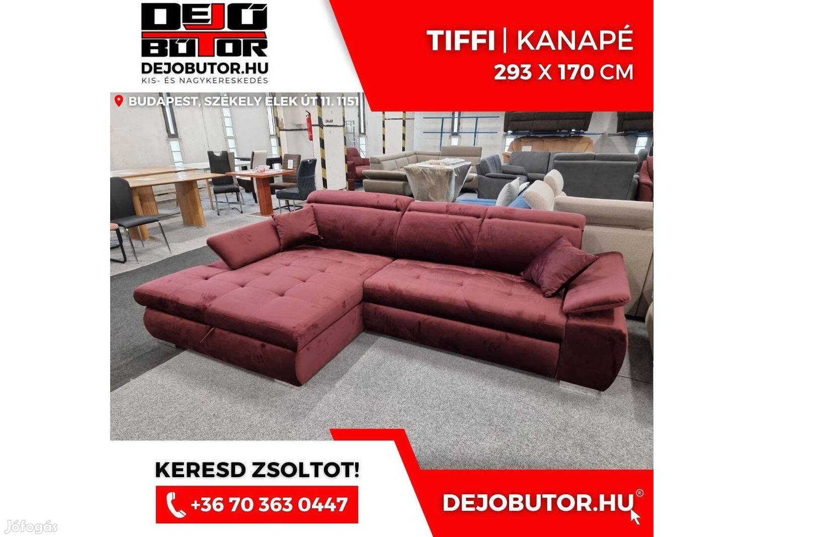 Tiffi rugós sarok kanapé ülőgarnitúra 293x170 cm ágyazható bordó