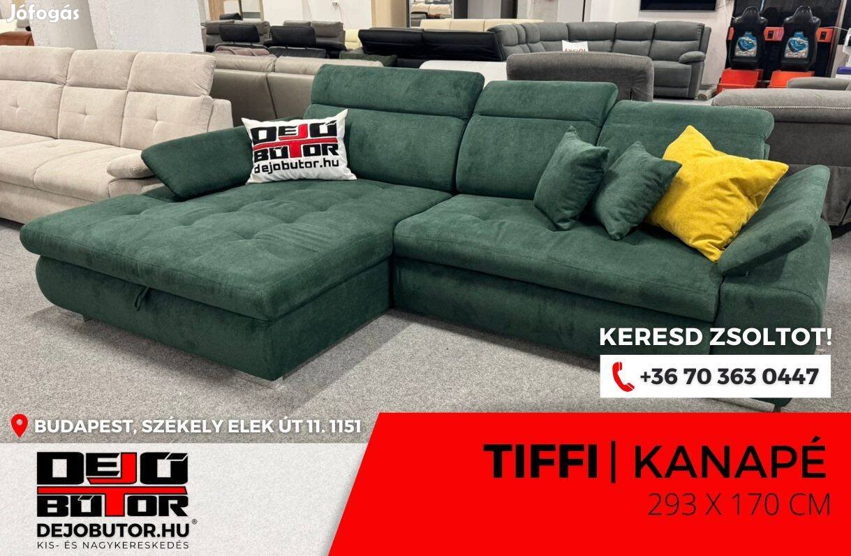 Tiffi rugós sarok kanapé ülőgarnitúra 293x170 cm ágyazható moha zöld