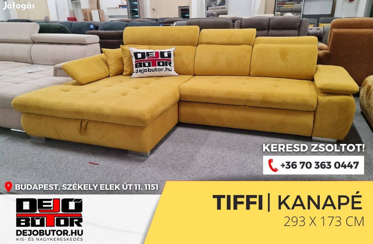 Tiffi rugós sarok kanapé ülőgarnitúra 293x170 cm ágyazható mustár