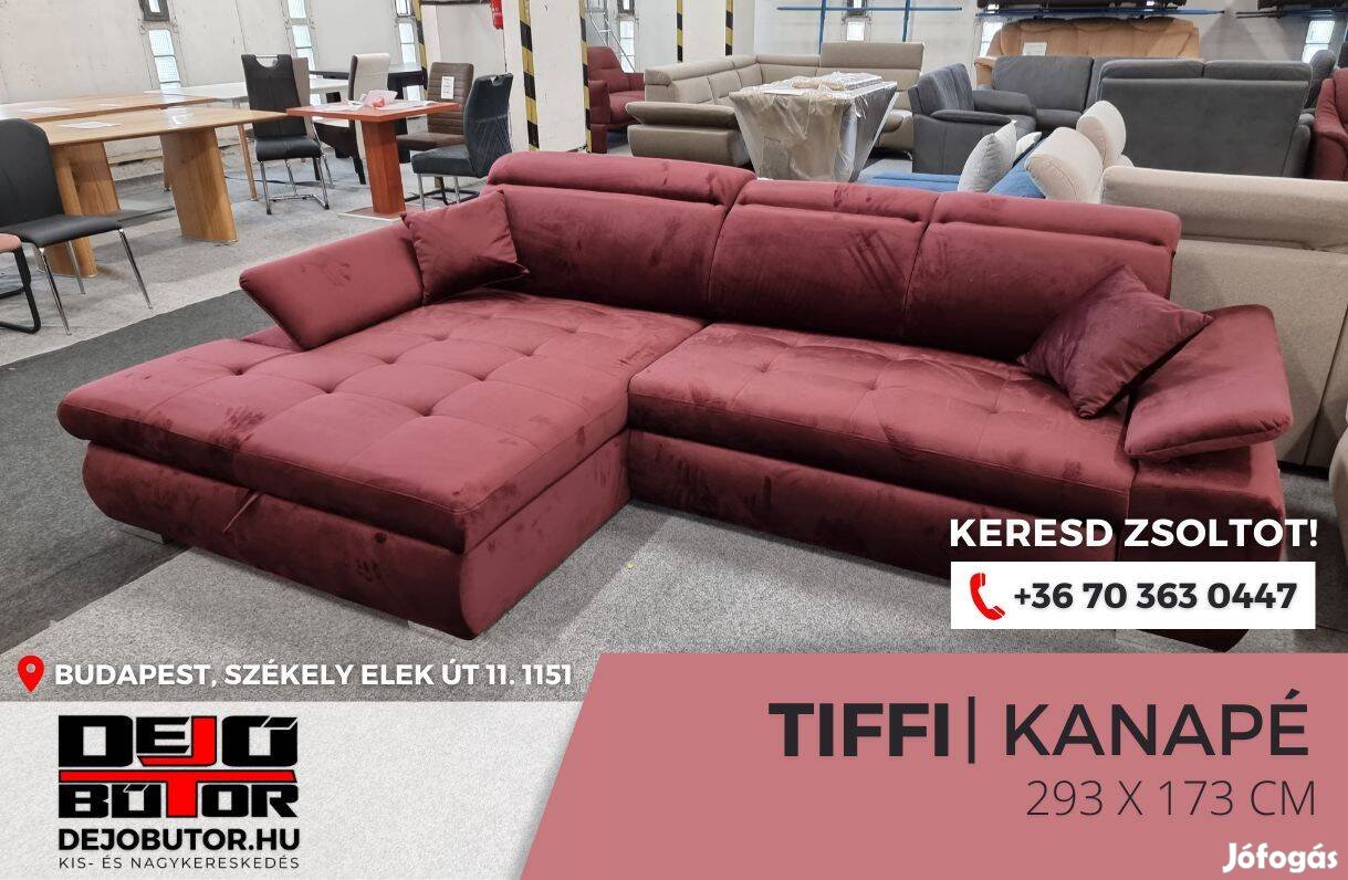 Tiffi sarok kanapé ülőgarnitúra ágyazható rugós 293x170 cm bordó