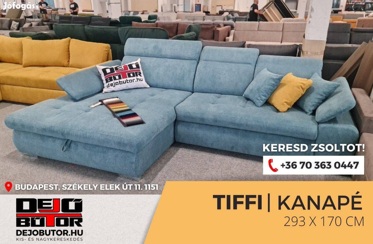 Tiffi sarok kék kanapé ülőgarnitúra 293x170 cm ágyazható bútor