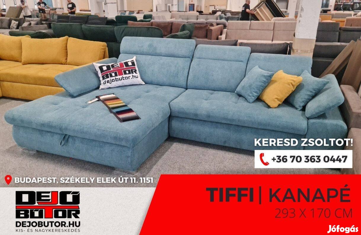 Tiffi sarok kék plüss kanapé ülőgarnitúra 293X174 cm ágyazható