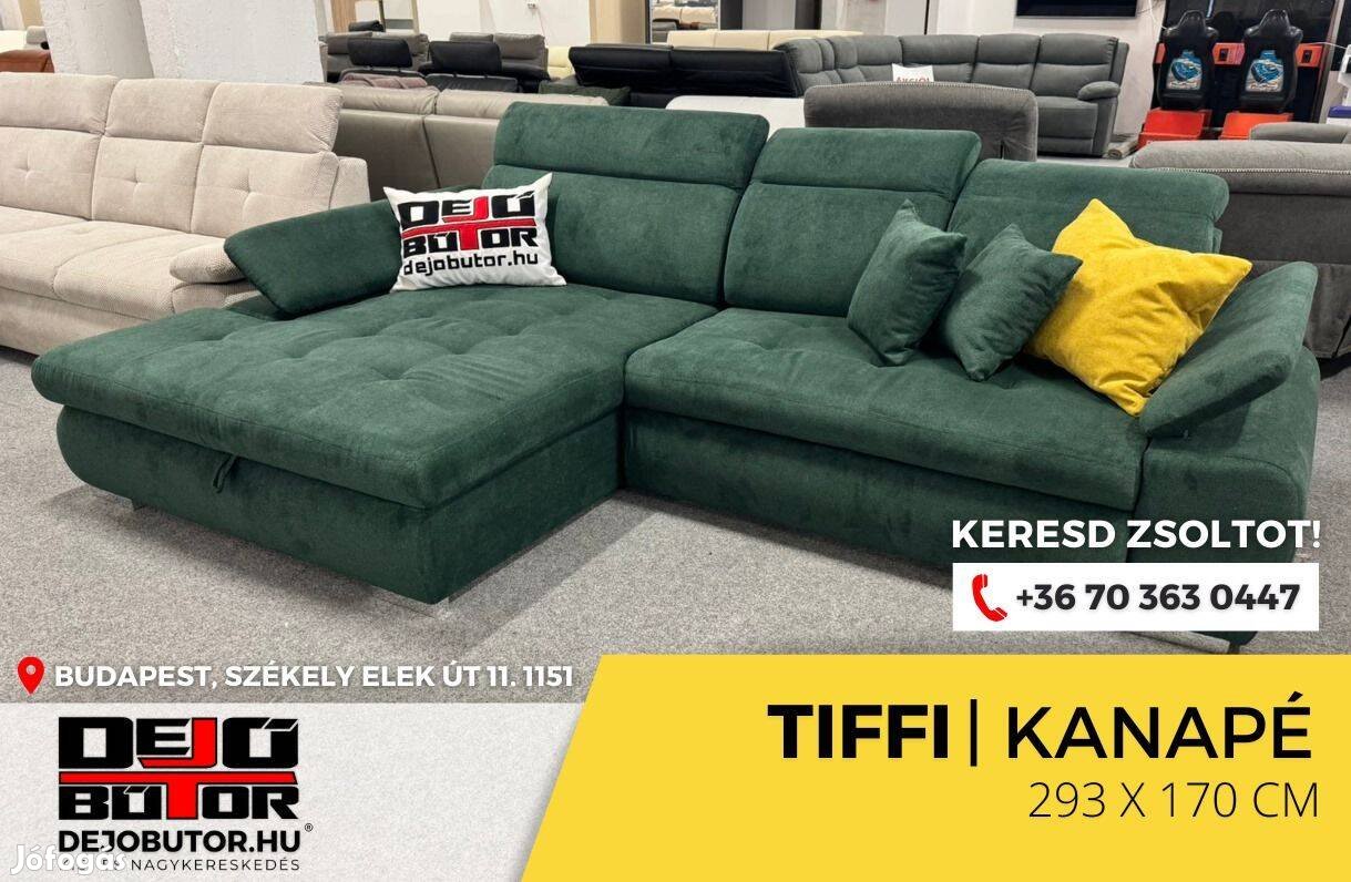 Tiffi sarok zöld kanapé rugós ülőgarnitúra 293x173 cm ágyazható