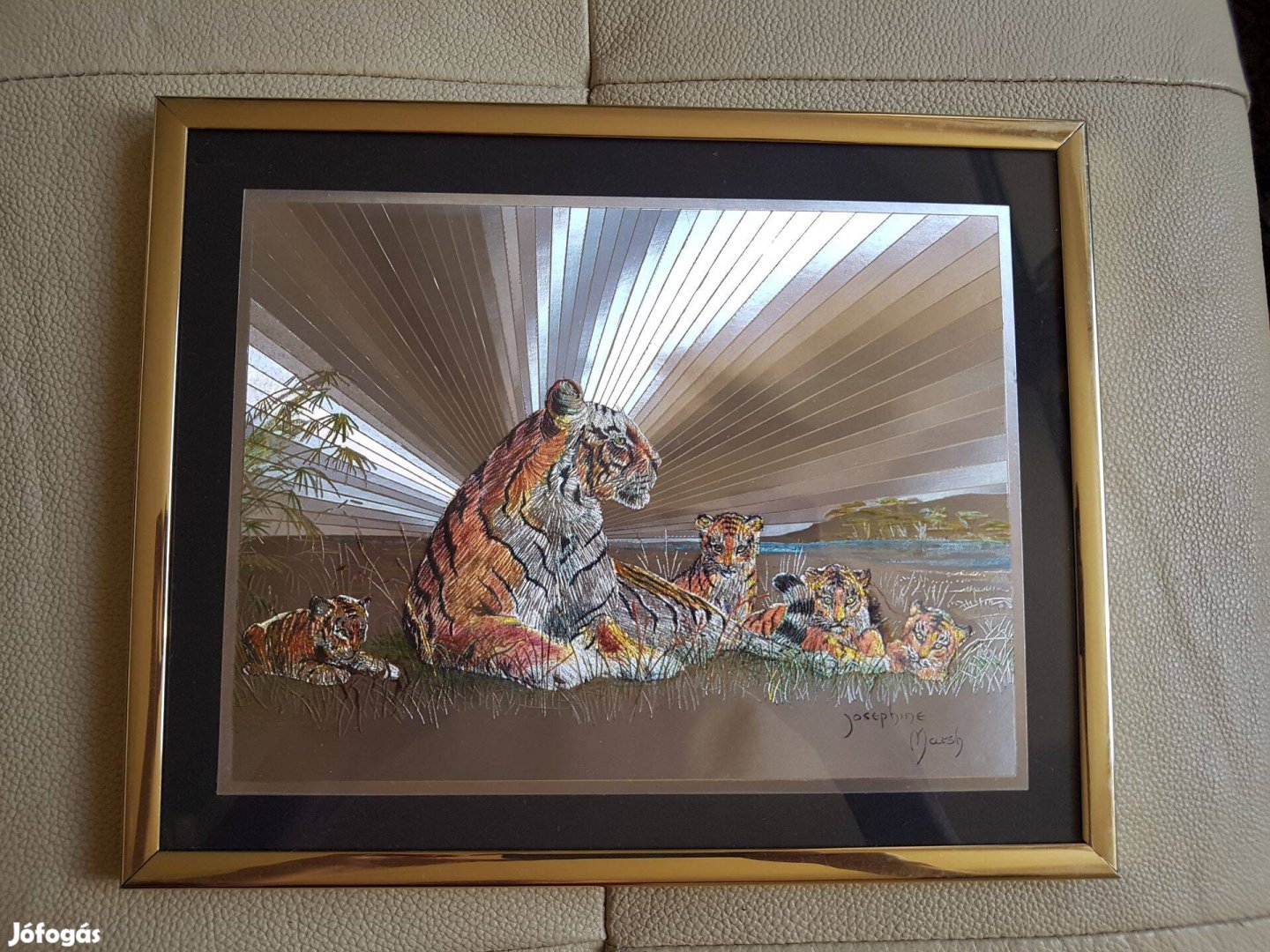 Tigris fényvisszaverős kép kerettel falikép fali dekoráció dísz Eladó