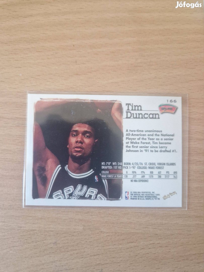 Tim Duncan Skybox Hoops 1997-98 Rookie 166 kosaras kártya