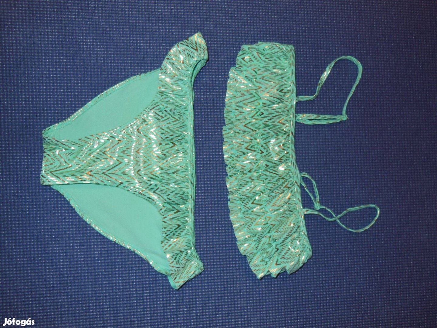 Tini, 152/158-as, fodros, zöld lányka bikini, fürdőruha