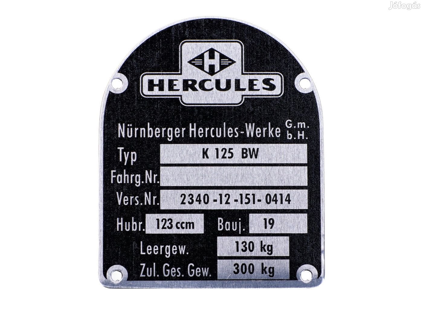 Típuscímke Hercules K 125 BW V1-hez