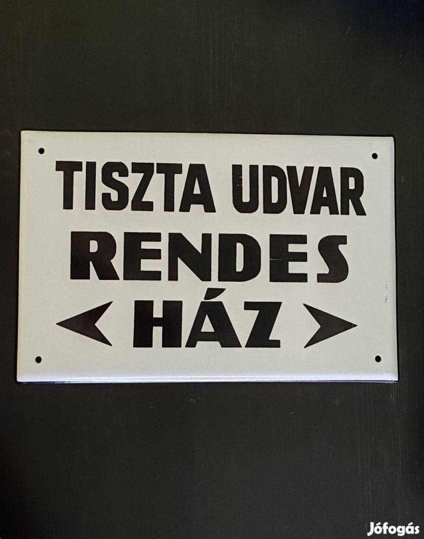 Tiszta udvar rendes ház tábla, zománctábla, régi, retró zománc tábla