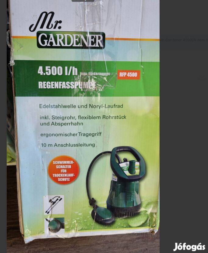 Tisztavíz szivattyú 4500liter/h vízhozammal, automata úszókapcsolóval