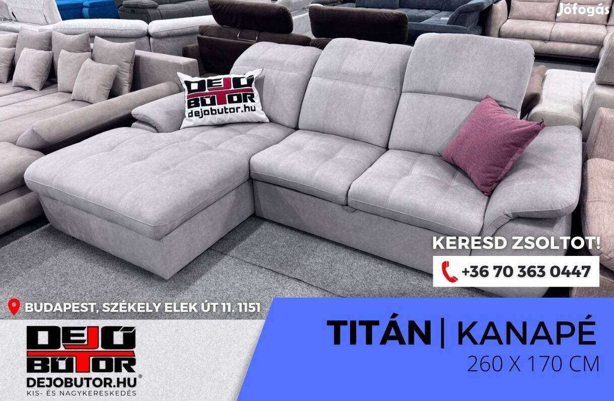 Titán rugós sarok kanapé ülőgarnitúra 260x170 cm ágyazható szürke