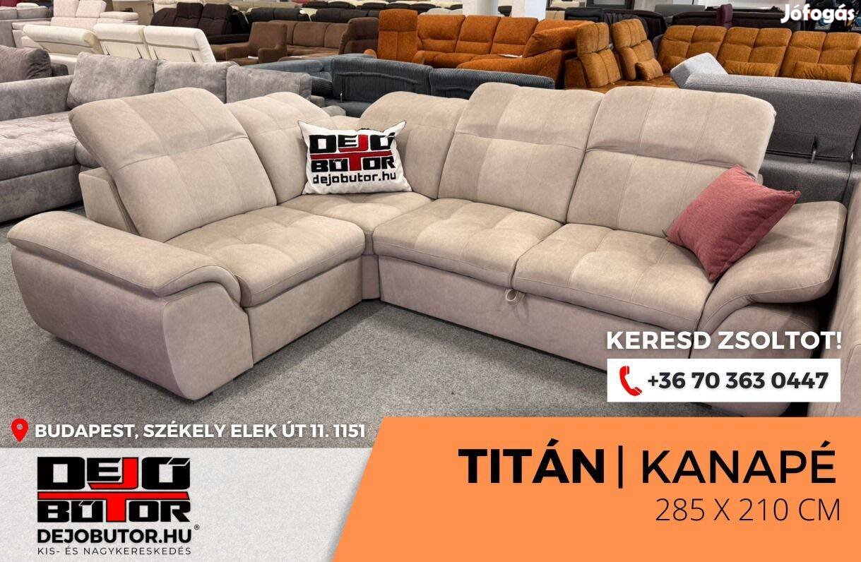 Titán rugós sarok kanapé ülőgarnitúra 285x210 cm ágyazható bézs
