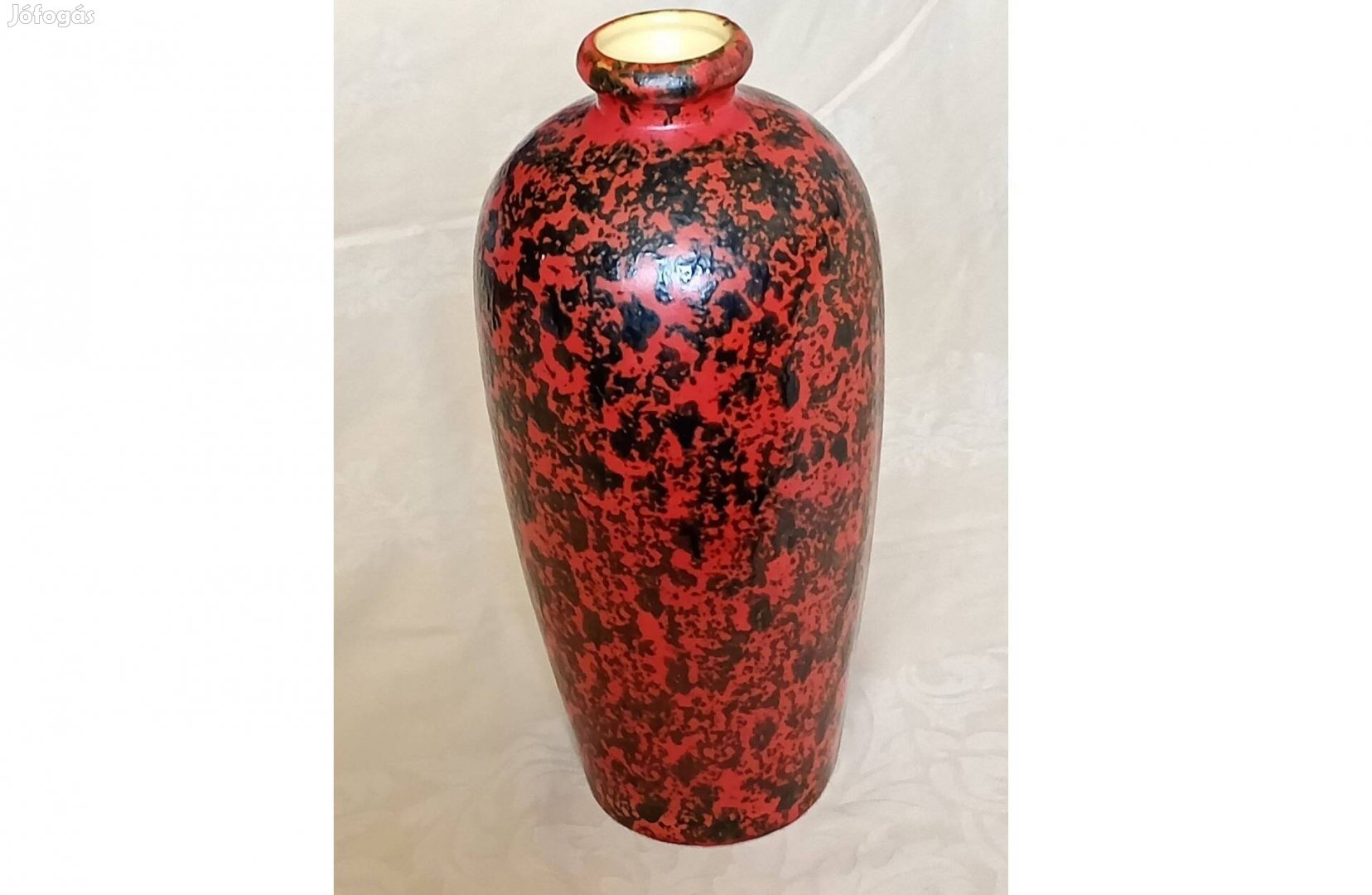 Tófej kerámia iparművész mázas váza retro 27x12cm 02