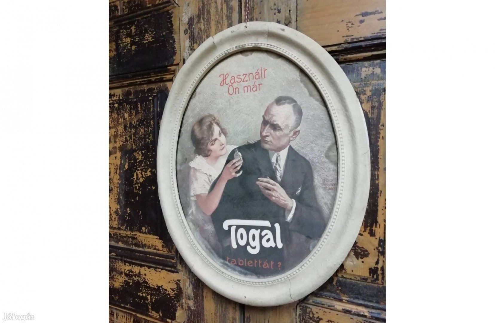 Togal reklám, ovális tábla, a 2. világháború előttről, ritka