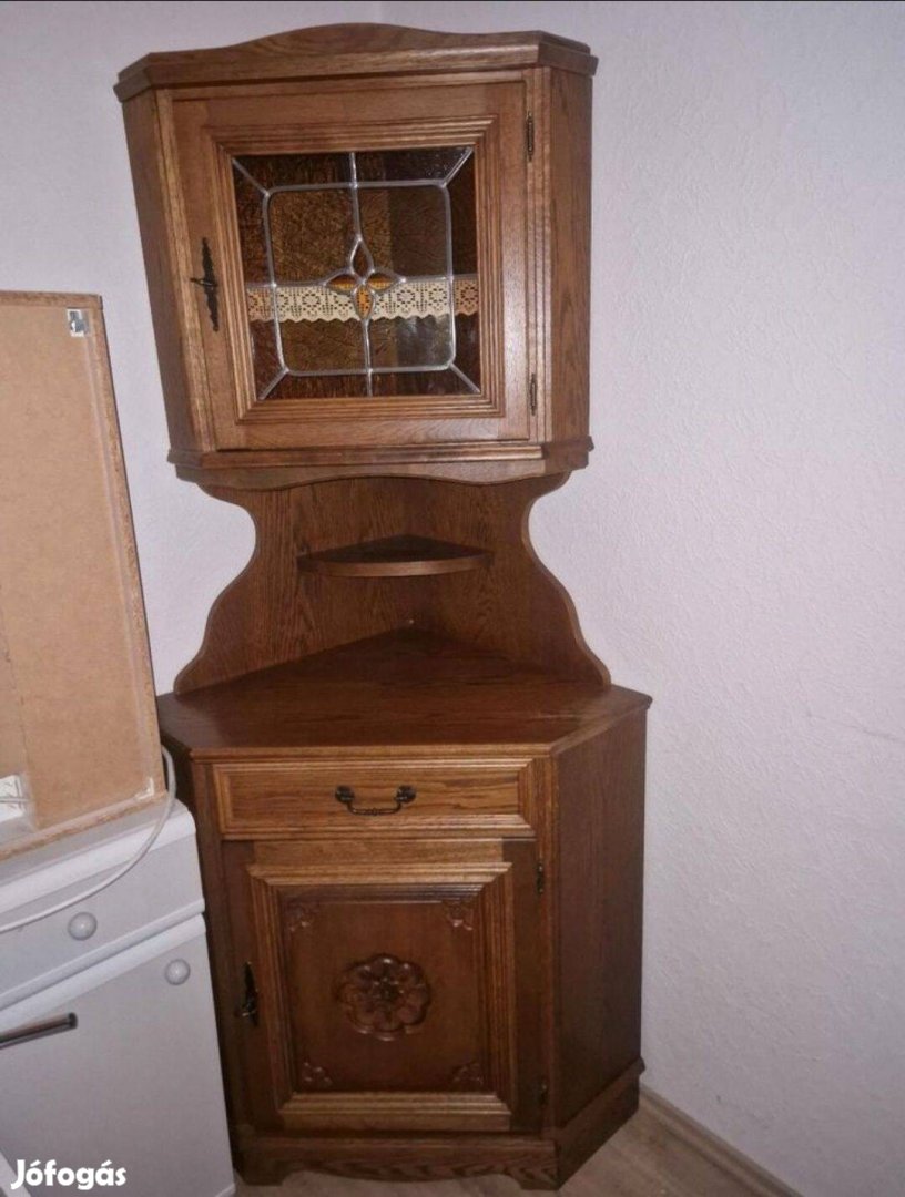 Tölgy sarok tálalószekrény , vitrines fali konyha szekrény