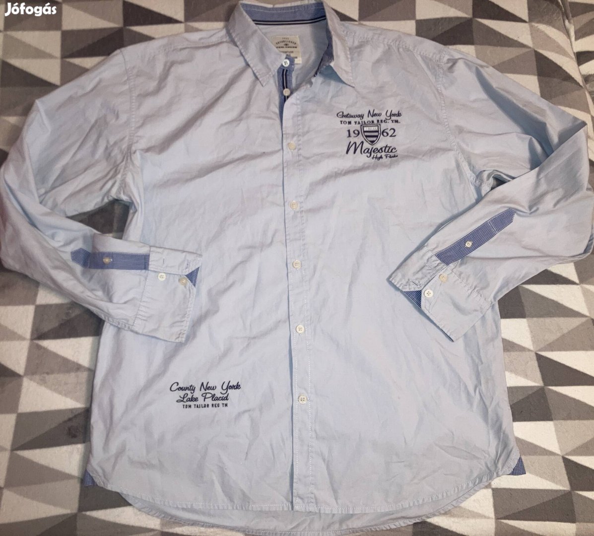 Tom Tailor XL (hímzett írások) világoskék újszerű hosszú ujjú ffi ing 