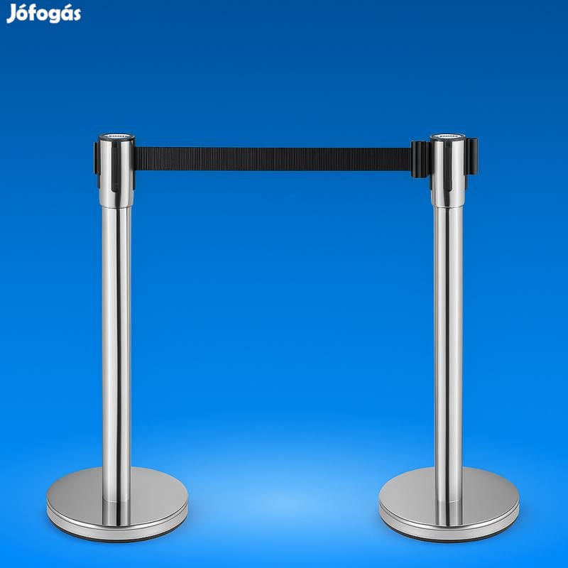 Tömegirányító szalagos elválasztó oszlop  90 cm, acél, 2 m