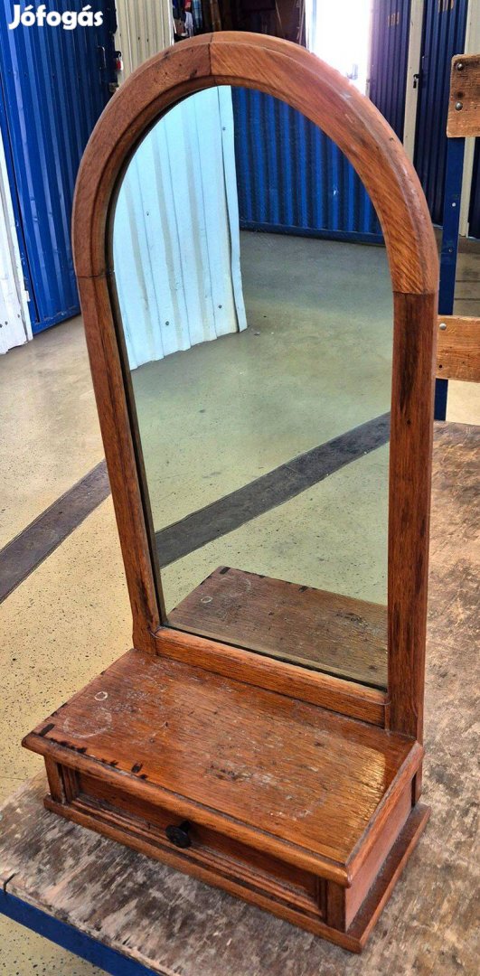 Tömör fa fésülködőtükör, fiókkal, asztalra helyezhető