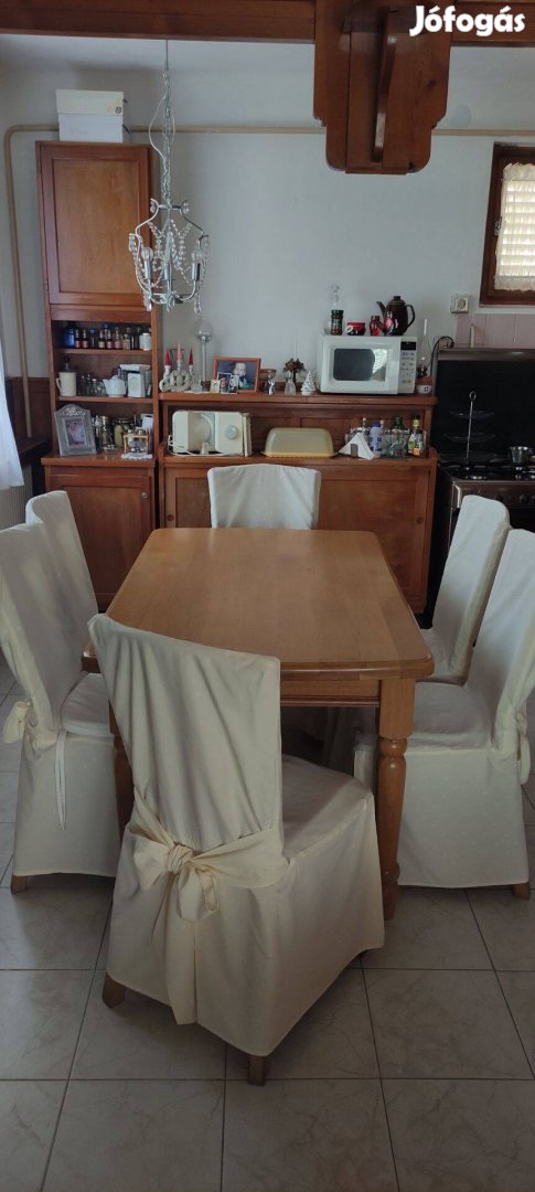 Tömör tölgyfa étkező asztal + 6 szék hibátlan állapotban eladó