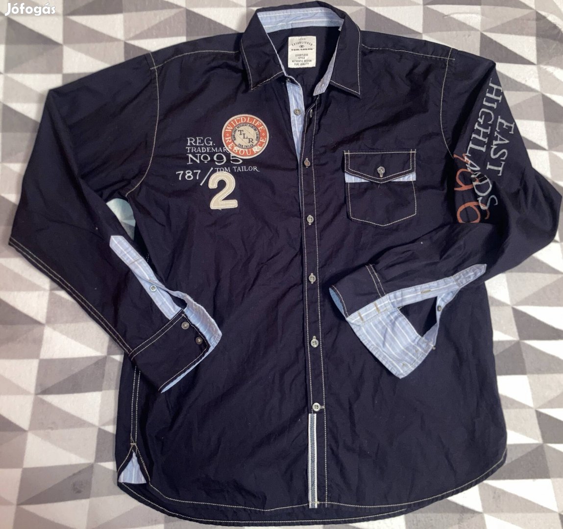 Tony Tailor L/XL sok logós pamut ffi sötétkék hosszú ujjú ing