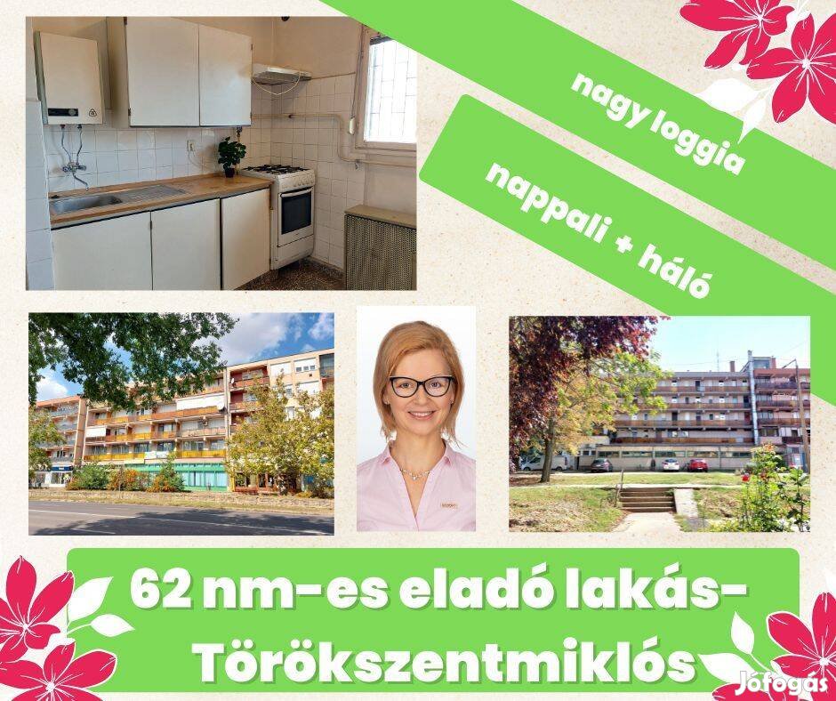 Törökszentmiklós központjában 2 szobás, nagy loggiás lakás eladó