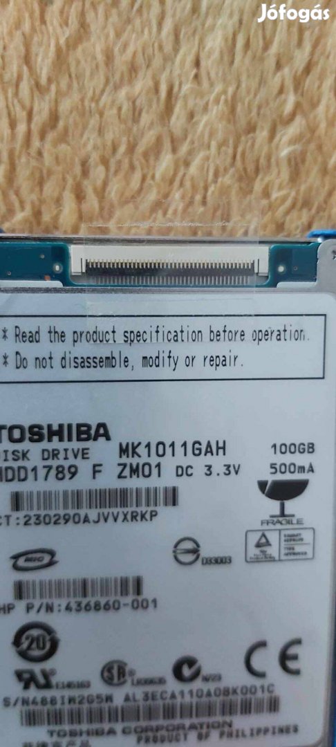 Toshiba 100GB 1.8" CE/ZIF 2MB 5400RPM Belső merevlemezhez Notebook HDD