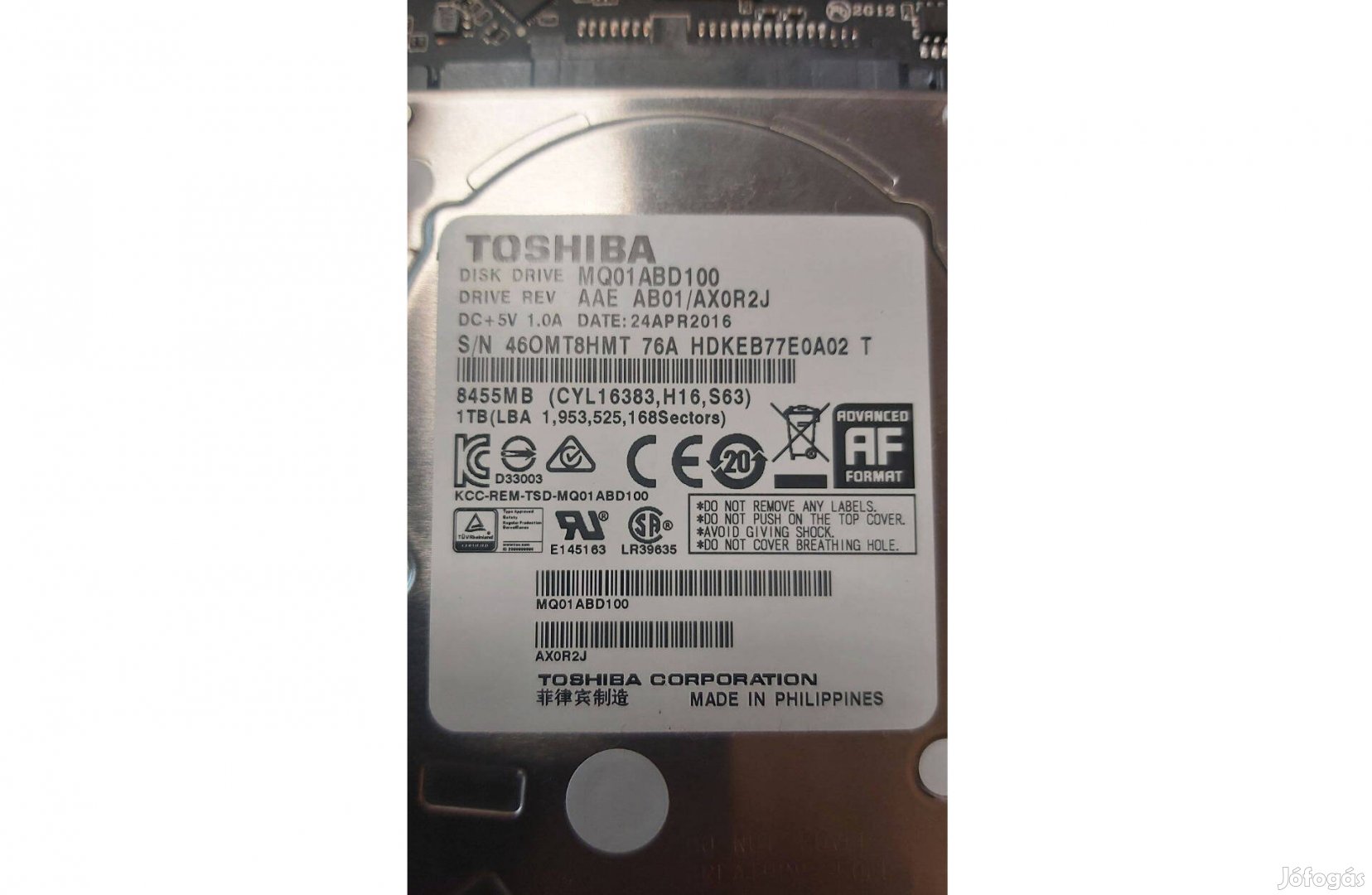 Toshiba 1TB_HDD_hibátlan_merevlemez_2,5 colos