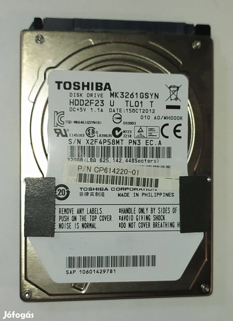Toshiba 320GB laptop / notebook HDD merevlemez SATA 2.5" 100/100 #58MT