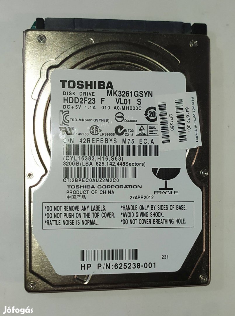 Toshiba 320GB laptop / notebook HDD merevlemez SATA 2.5" 100/100 #Ebys