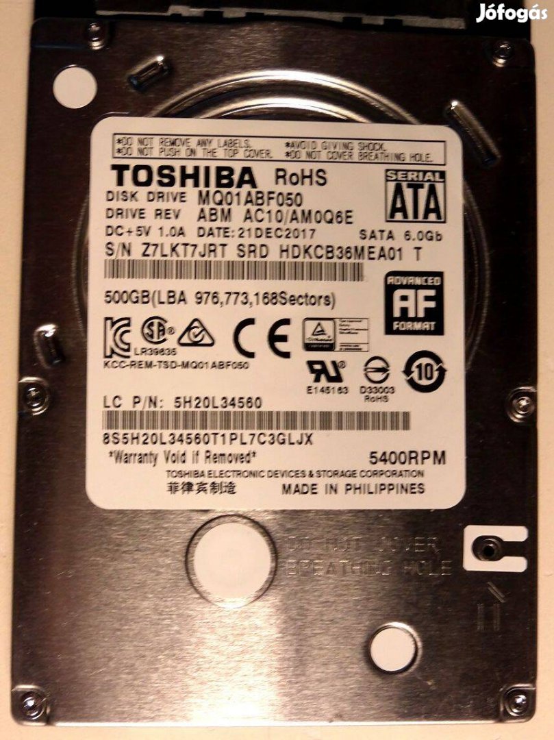 Toshiba 500 GB 2,5" SATA3 HDD 7mm