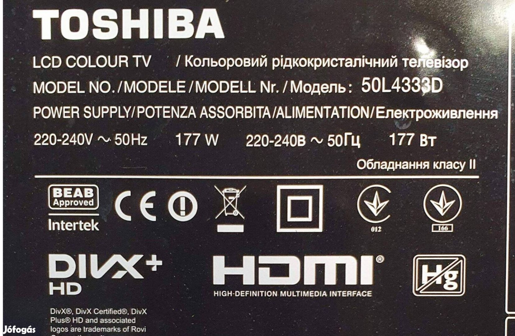 Toshiba 50L4333D Smart LED LCD tv hibás törött alkatrésznek