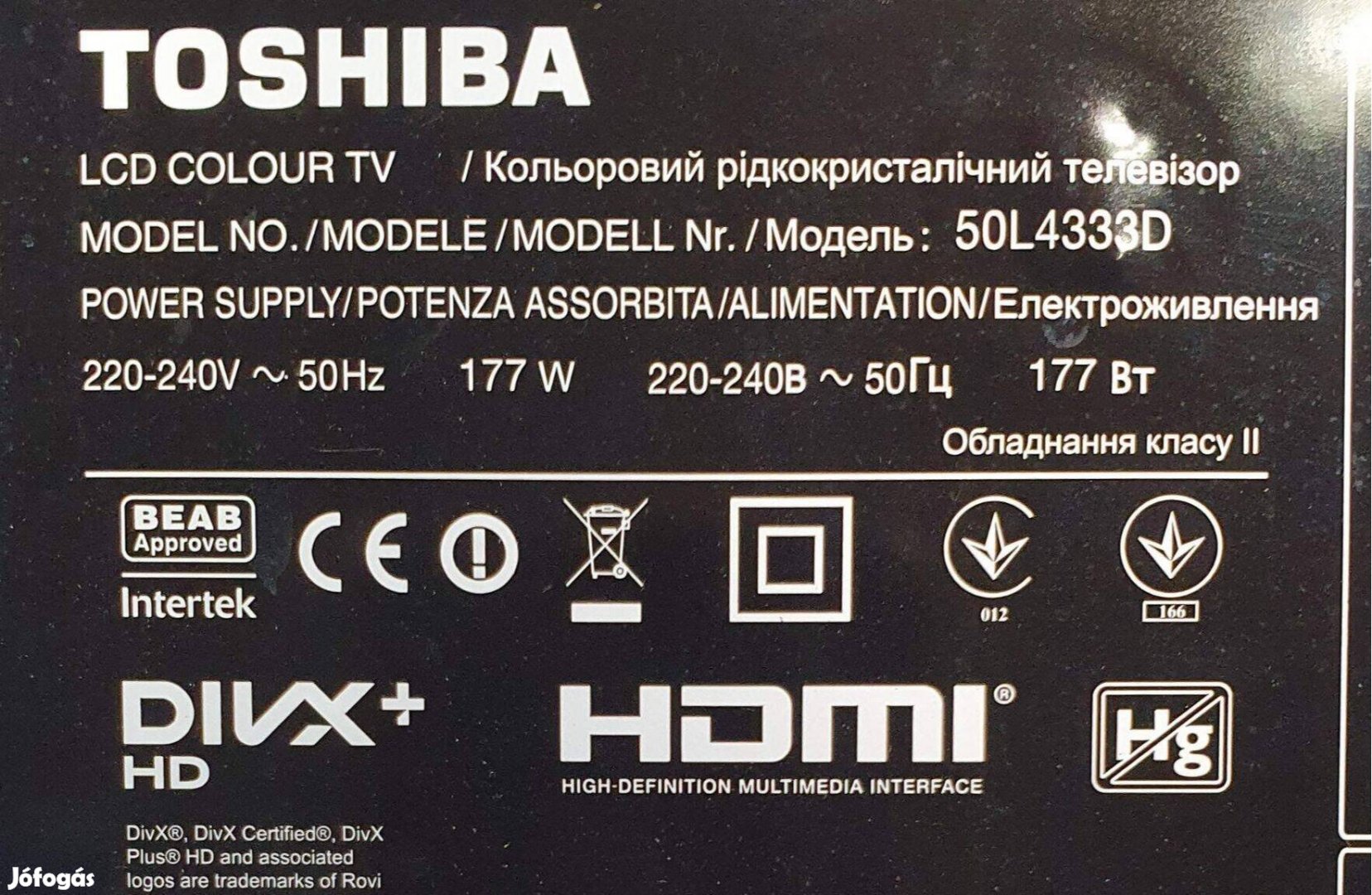 Toshiba 50L4333D Smart LED LCD tv hibás törött alkatrésznek