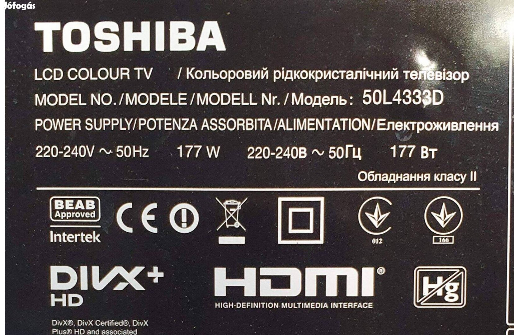 Toshiba 50L4333D Smart LED LCD tv hibás törött alkatrésznek