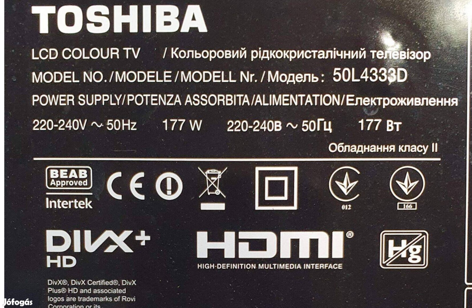Toshiba 50L4333D Smart LED LCD tv hibás törött alkatrésznek