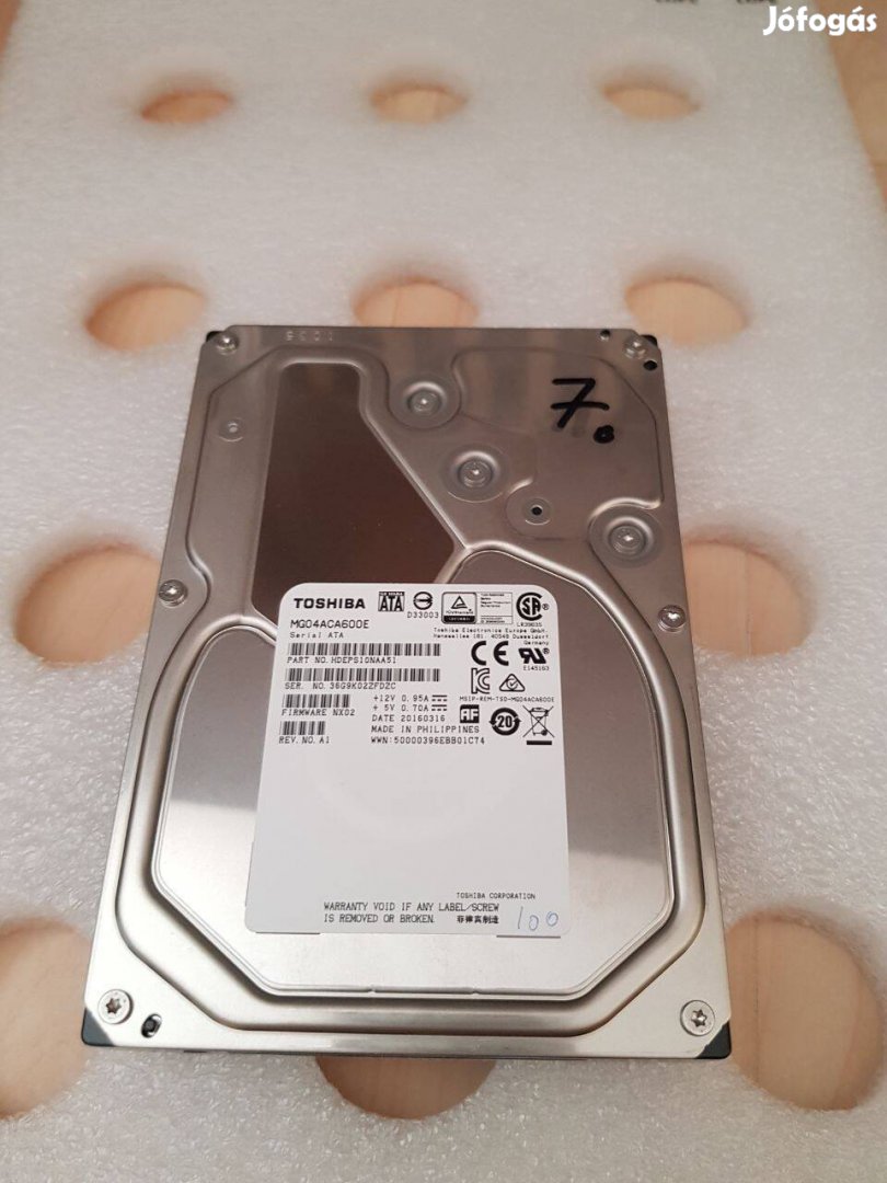 Toshiba 6TB 100% Hibátlan 3.5" SATA HDD meghajtó Eladó !