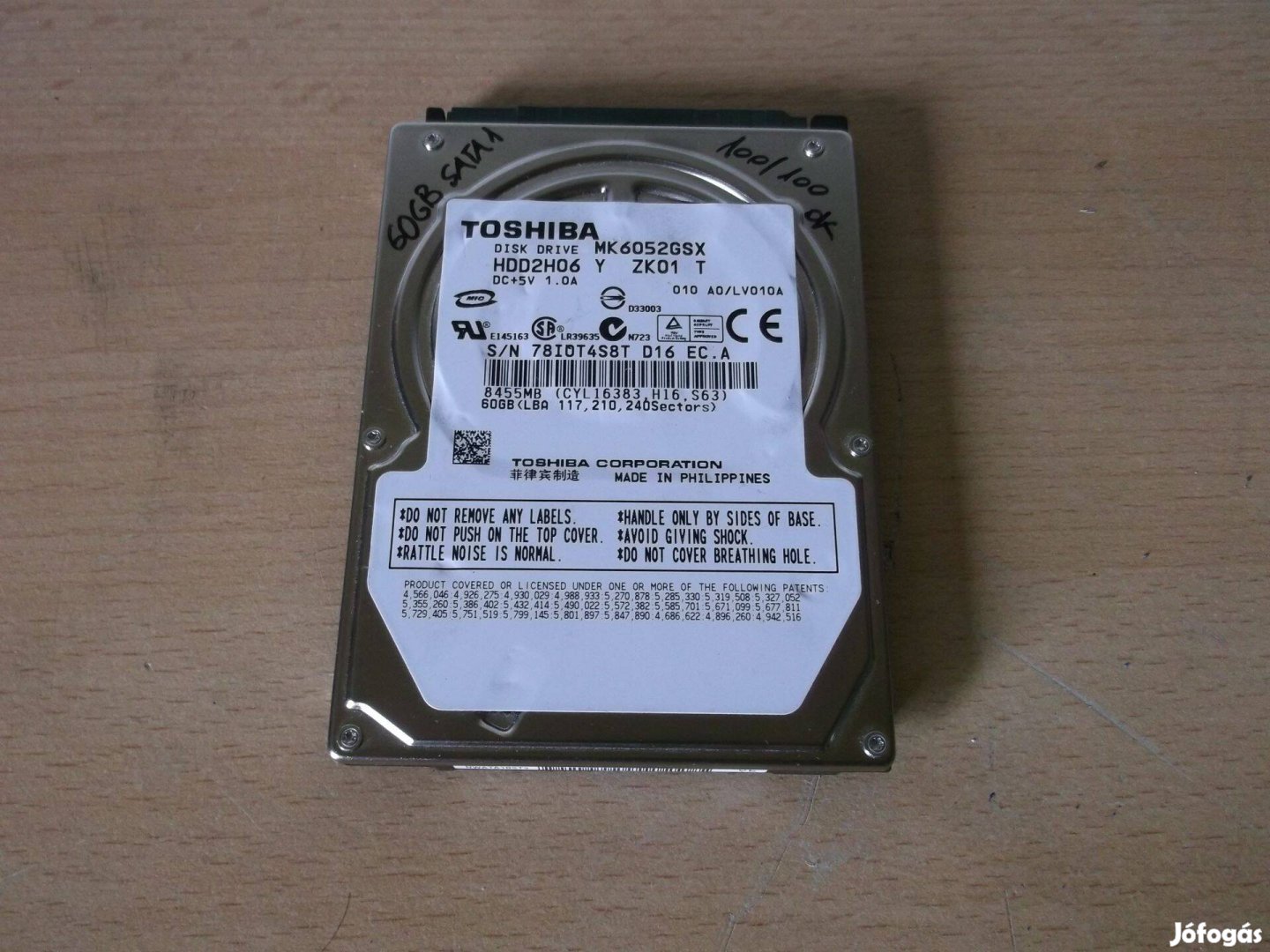 Toshiba MK6052Gsx 60GB SATA laptop HDD merevlemez winchester