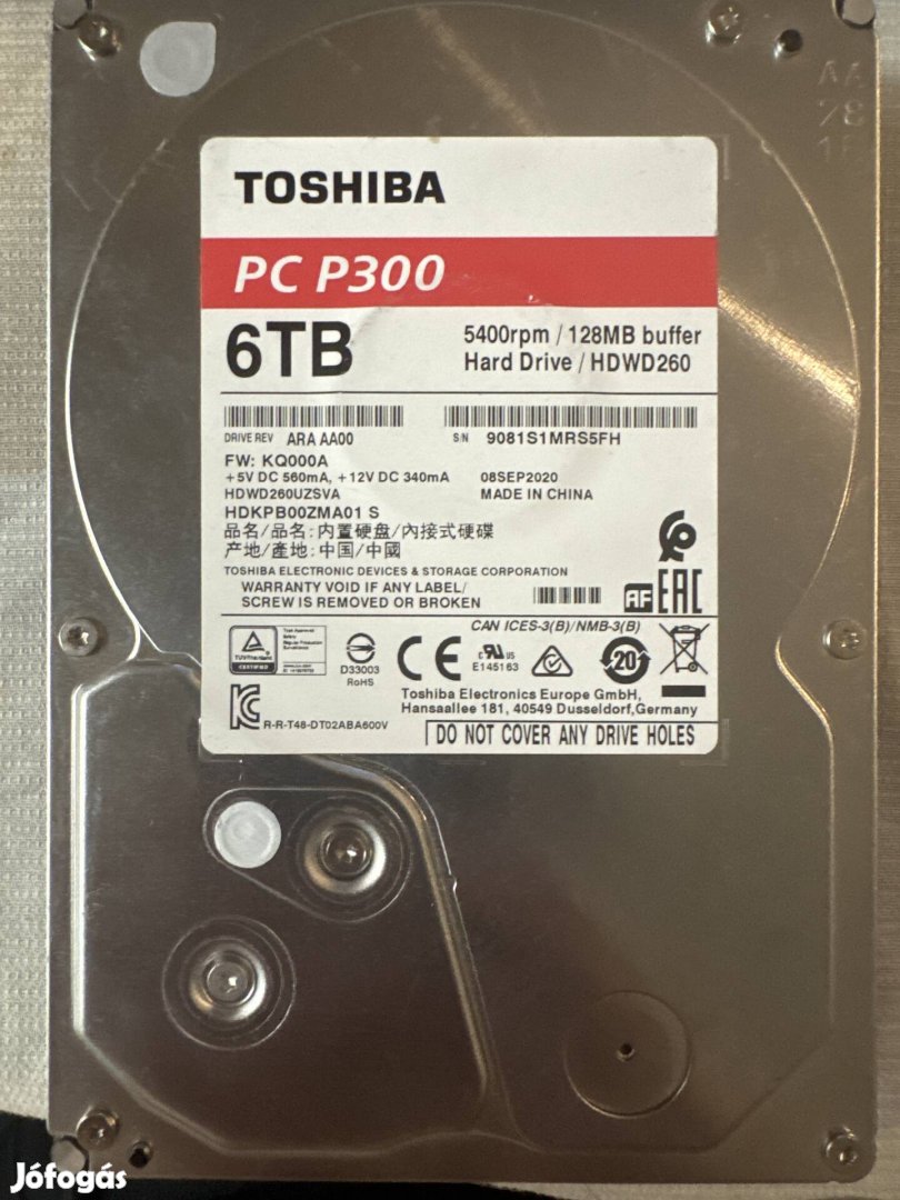 Toshiba PC300 6TB Merevlemez 5400rpm 128 mb buffer