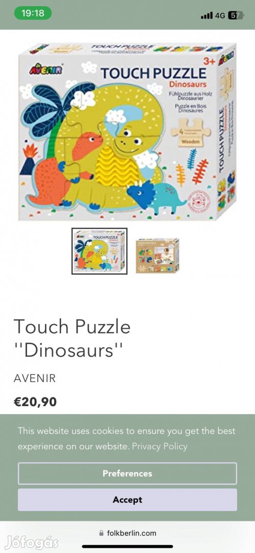 Touch puzzle dinosours Baba játék, fa kirakó