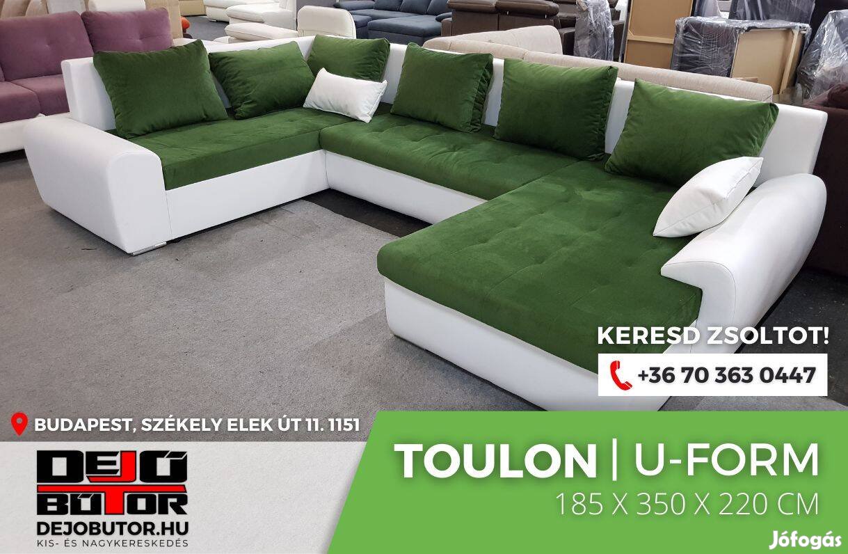 Toulon 1 sarok prémium kanapé ülőgarnitúra 220x350x185 cm ualak zöld