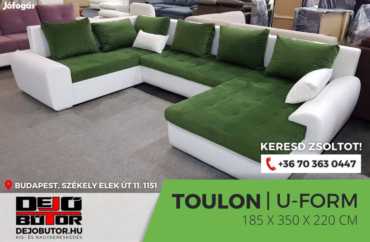 Toulon 1 sarok zöld kanapé ülőgarnitúra 185x350x220 cm ágyazható ualak