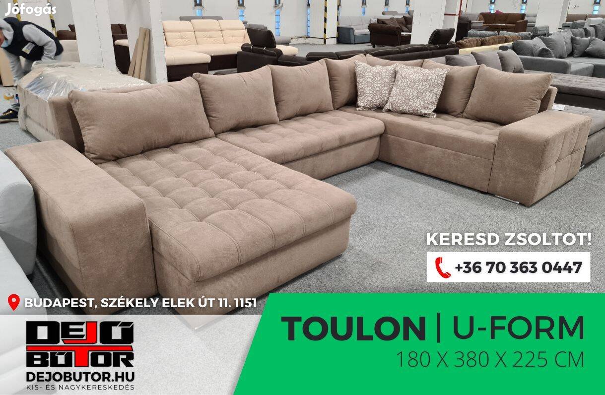 Toulon 2 sarok krém kanapé ülőgarnitúra 180x380x225 cm ágyazható ualak
