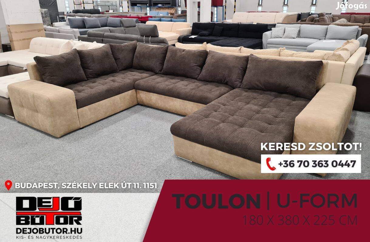 Toulon II barna kanapé ülőgarnitúra 180x380x225 cm ualak ágyazható