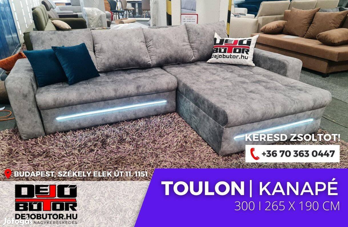 Toulon LED gray szvacsos sarok kanapé ülőgarnitúra 265x190 cm